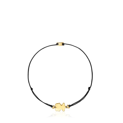 Pulsera con baño de oro 18 kt sobre plata y nylon negro con motivo oso Sweet Dolls