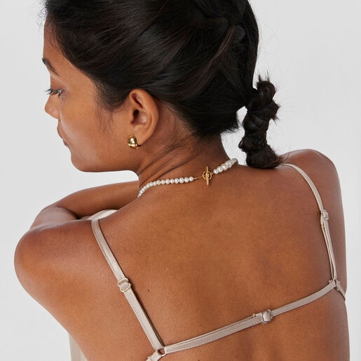 Cultured pearl Lure Necklace with silver vermeil