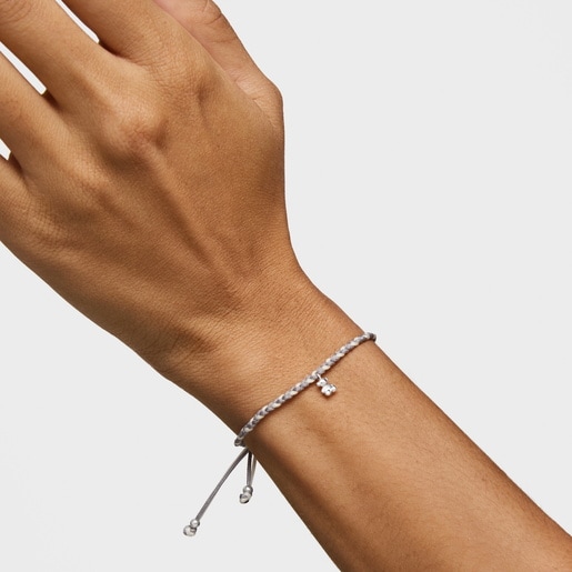 Pulsera oso de plata y nylon gris TOUS Motivos