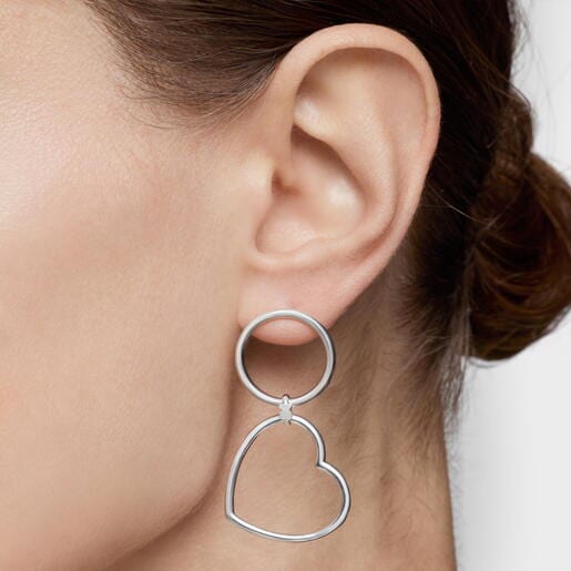 Aretes cortos de plata y motivos Straight