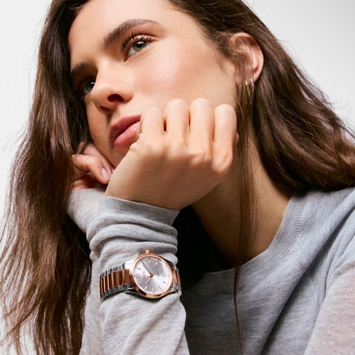 Reloj analógico con brazalete de acero y acero rosado DRIVE NEW