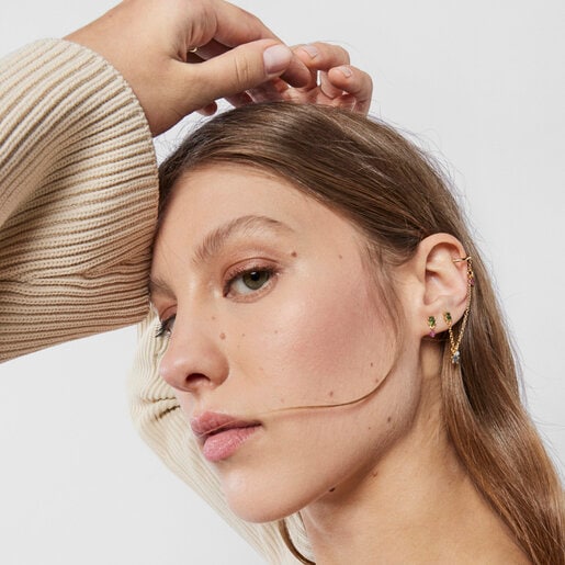 Earcuff con baño de oro 18 kt sobre plata, cromodiópsido, zafiro, rubí tratado y perla cultivada TOUS New Motif