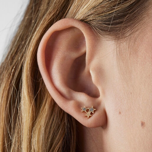 Gold Teddy Bear Stars Earrings with Diamonds | TOUS