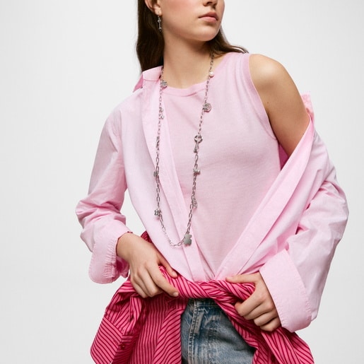 Long steel and cultured pearl Necklace with hanging charms TOUS Charming