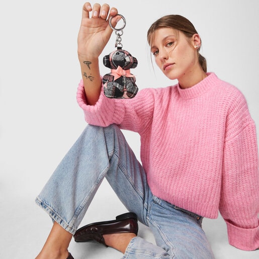 Черный брелок для ключей Teddy Bear Square