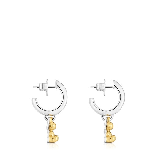 Pendientes de aro bicolor con doble oso Bold Bear