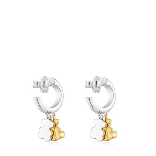 Boucles d’oreilles anneaux bicolores avec double ourson Bold Bear