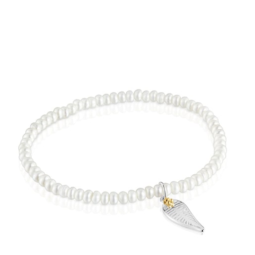 Yunque Elastic Bracelet with cultured pearls and two-tone charm | TOUS
