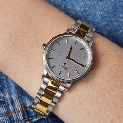 Reloj analógico Rond Straight bicolor de IP dorado/acero