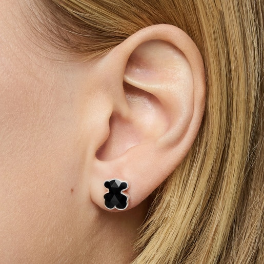 mm silver and onyx bear Earrings TOUS Icon Color