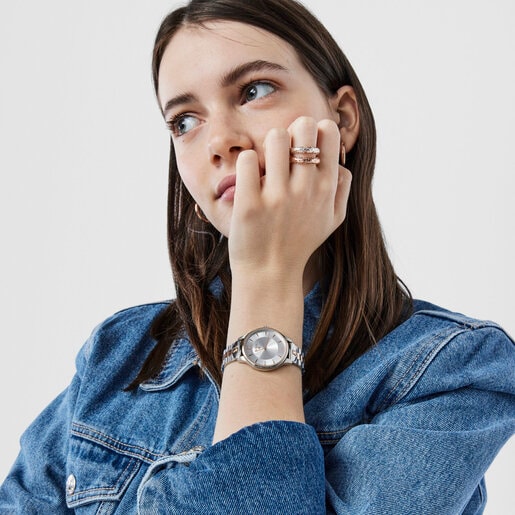 Стальные часы Len двух цветов c розовым ионным напылением