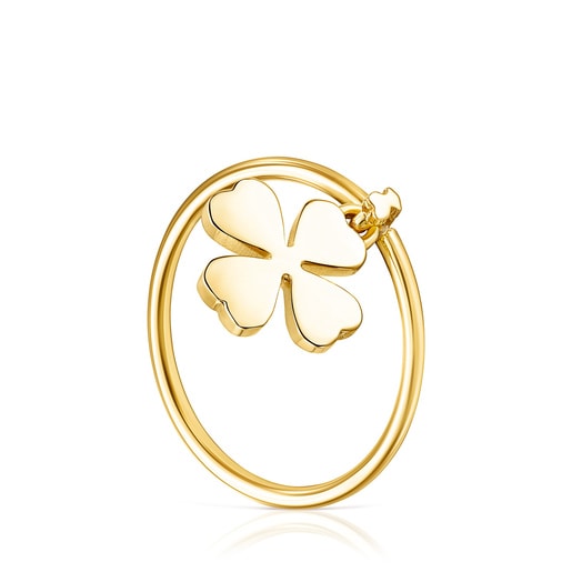 Anello con placcatura in oro 18 kt su motivo trifoglio in argento TOUS Good Vibes