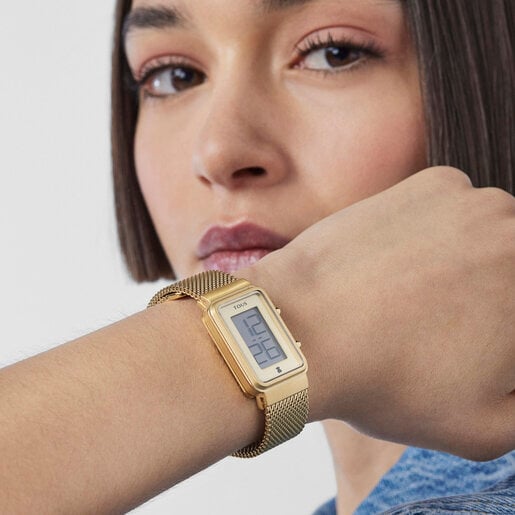 Reloj digital Digisquared Mesh de acero IP dorado