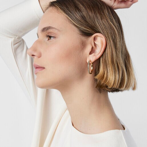 Large Nocturne disc Earrings in Silver Vermeil with Diamonds
