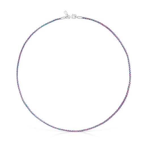 Pink-blaue Halskette aus geflochtenem Garn mit Verschluss aus Silber Efecttous