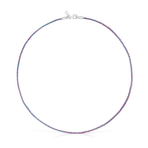 Pink and blue braided thread Necklace with silver clasp Efecttous