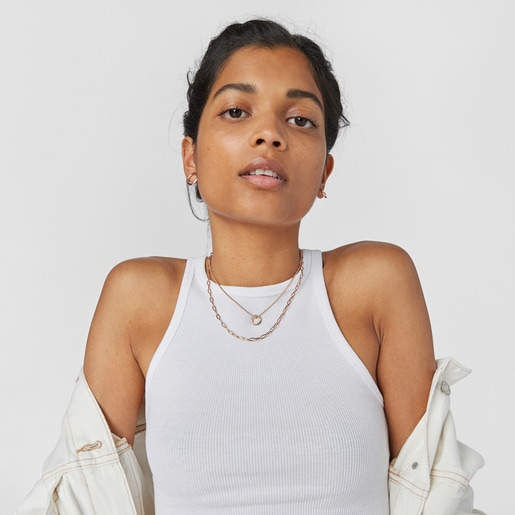 Anilla con baño de oro rosa 18 kt sobre plata y gemas Straight