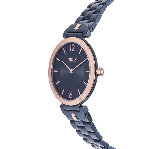 Montre analogique avec bracelet en acier IP bleu et acier IPRG rosé S-Band