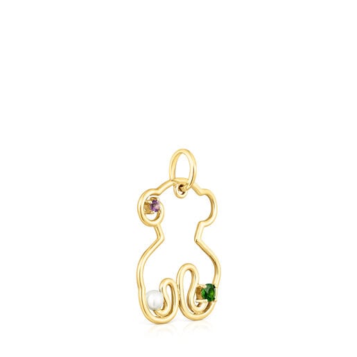 Gold Tsuri Bear pendant with gemstones and a cultured pearl | TOUS