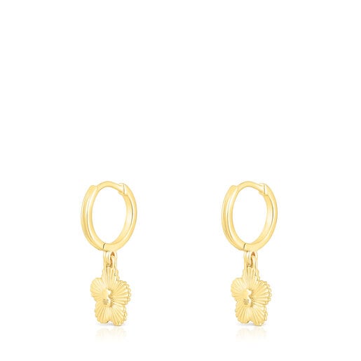 Aretes aro con baño de oro 18 kt sobre plata flor con perla cultivada Iris Motif