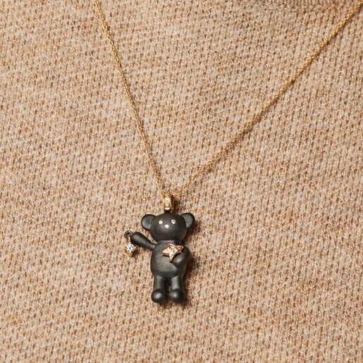 Золотое колье с титановым медвежонком и бриллиантами Teddy Bear