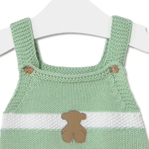 Knitted baby romper in Tricot green stripes