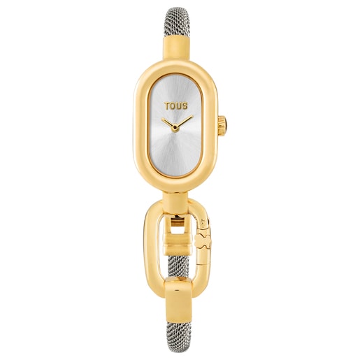 Relógio analógico com bracelete em aço e caixa em aço IPG dourado TOUS Hold Oval