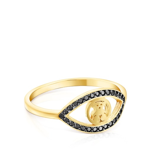 Silver Vermeil TOUS Good Vibes eye Ring with Spinels Bear motif