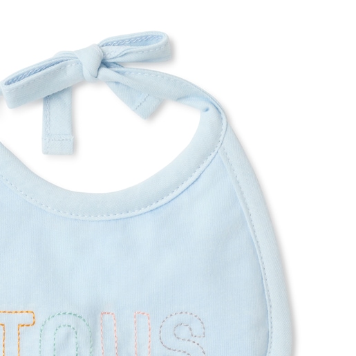 Embroidered baby bib set in sky blue