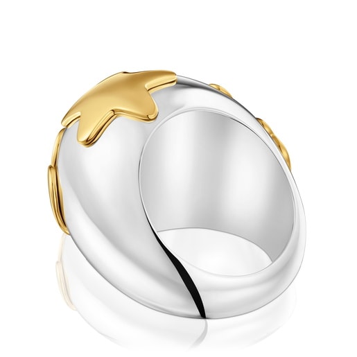 Wide two-tone dome Ring with motifs Warm