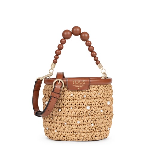 Bucket bag pequena TOUS Craft bege e castanha