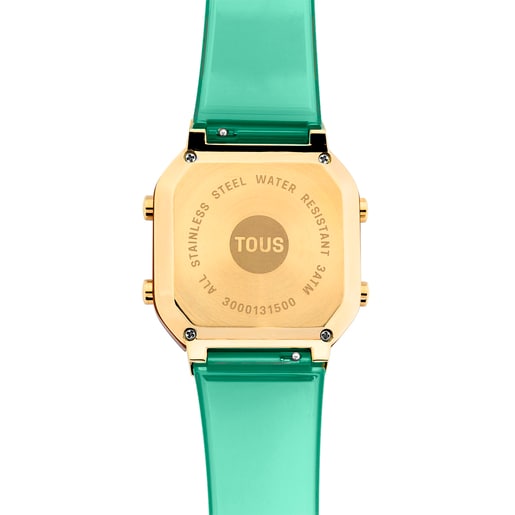 Mint-colored polycarbonate and gold-colored IPG steel digital Watch D-BEAR Fresh