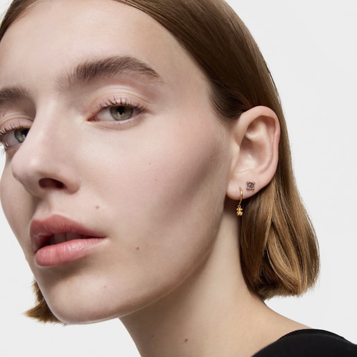 Bold Bear Gold and bear charm Hoop earrings