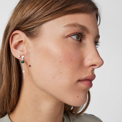 シルバーにジェムストーンをあしらったピアス Fragile Nature