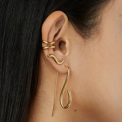 Aretes largos con baño de oro 18 kt sobre plata Bent