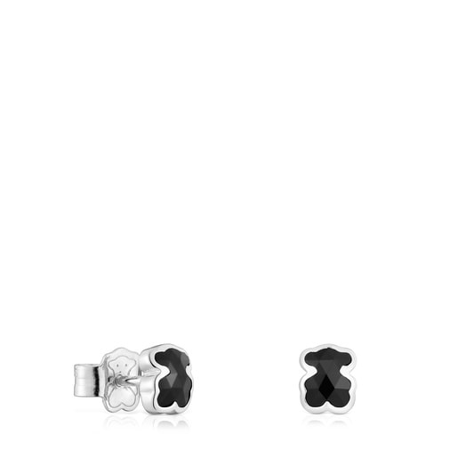 6 mm silver and onyx bear Earrings TOUS Icon Color