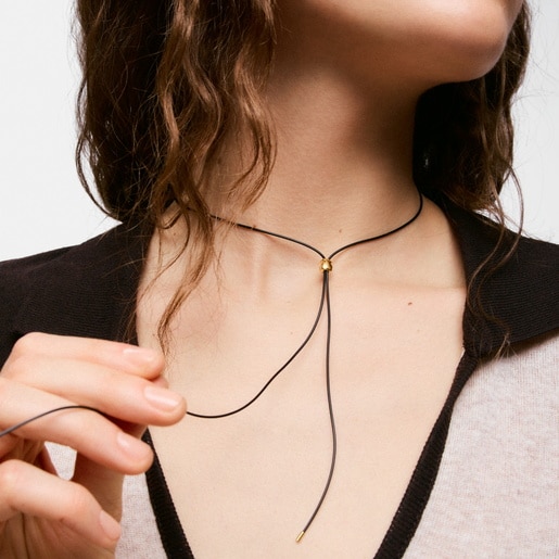 Long 14kt gold and rubber Necklace with bear TOUS Bold Motif