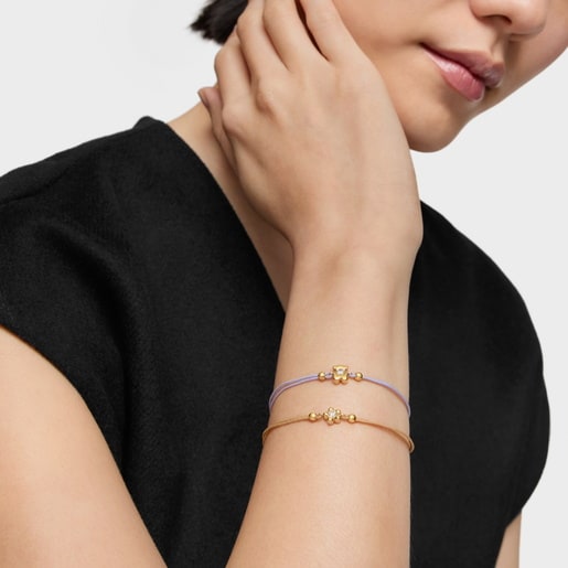 Gold Bracelet with laboratory-grown diamond and mauve nylon TOUS Lili