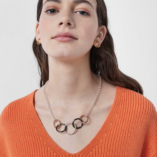 Длинные серьги Hold из серебра, золота, розового серебра vermeil и темного серебра