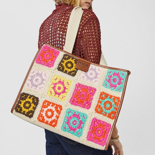 Large beige and brown TOUS Crochet Tote bag