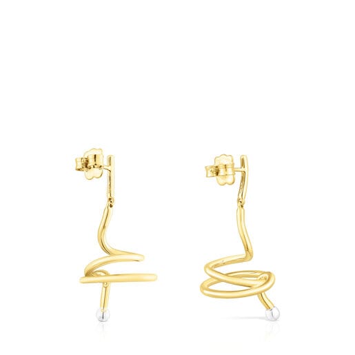 Aretes espiral de baño de oro 18 kt sobre plata y plata St. Tropez