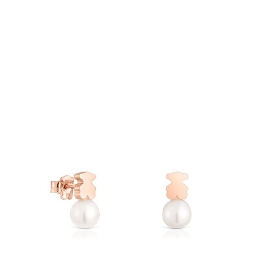 Bear Earrings with 18kt rose-gold plating over silver and cultured freshwater pearl TOUS Sweet Dolls