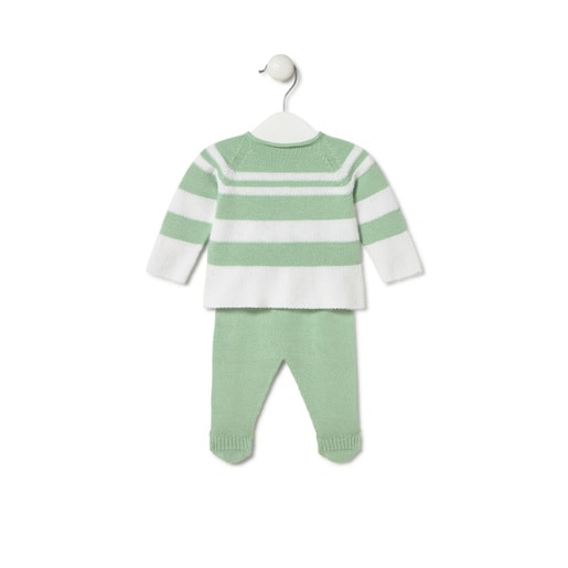 Conjunto de punto de bebé Tricot a rayas verde