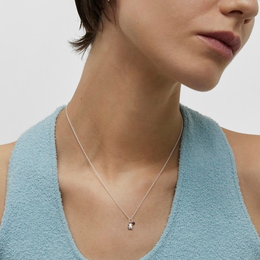 シルバーにアメジストのベアが付いたネックレス Bold Motif