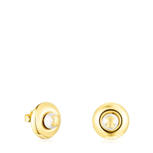 Small Silver Vermeil TOUS Basics disc Earrings with Pearl