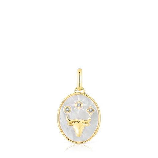 Dije Tauro con baño de oro 18 kt sobre plata con nácar y topacios  TOUS Horoscope