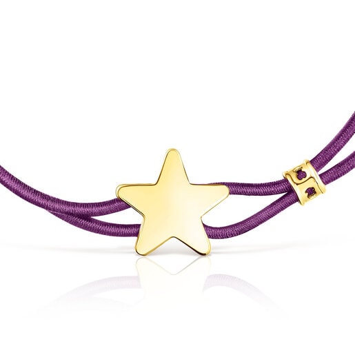 Pulsera elástica lila con estrella con baño de oro 18 kt sobre plata Sweet Dolls