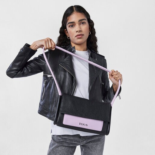 Кожаная сумка-кроссбоди TOUS Empire в черном и сиреневом цветах среднего размера