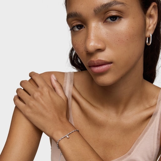 Pulsera oso de plata y nylon gris TOUS Motivos