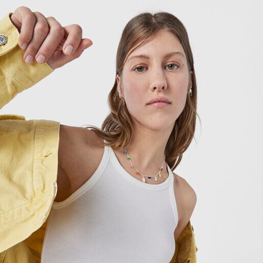 Silver Oceaan Necklace with pearls and multicolored glass